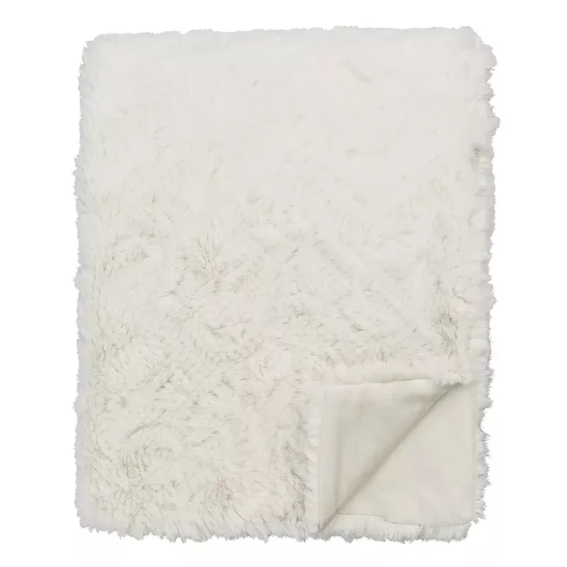 Neutral Faux Fur Plush Throw Blanket with Velboa Reverse, 50x60