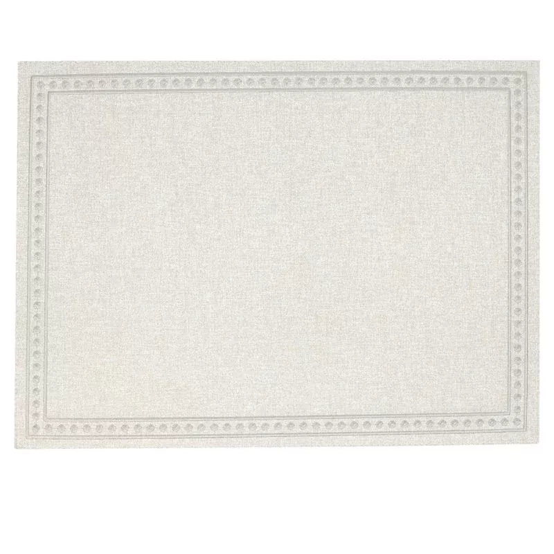 Neutral Faux Leather Placemat with Dot Embroidered Border, 13x17
