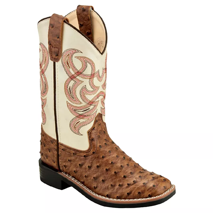 Old West Boy's 9" Ostrich Square Toe Boots - Brown