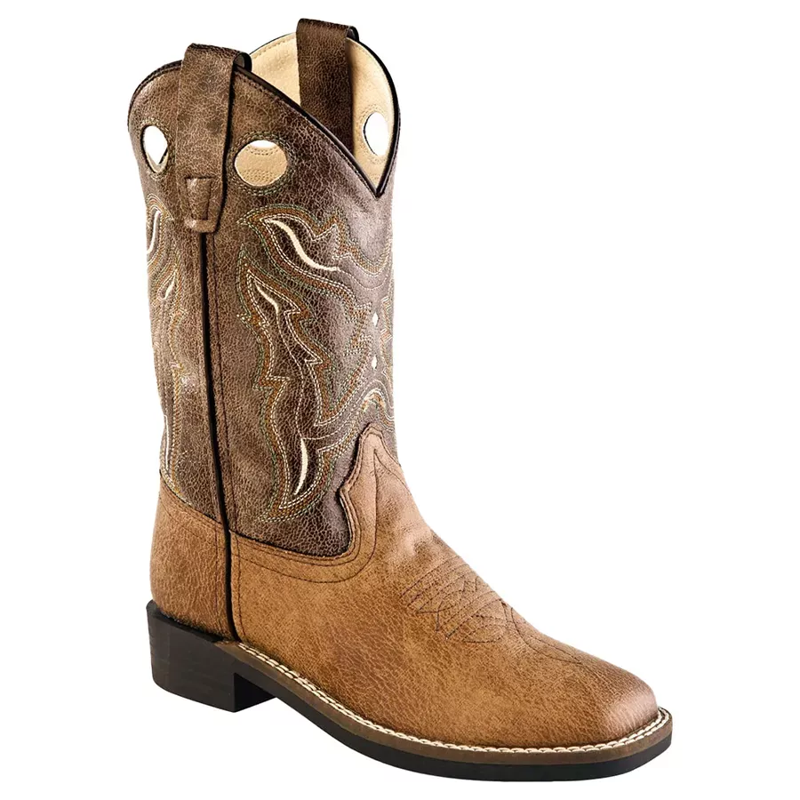 Old West Boy's Crackle Square Toe Boots - Brown