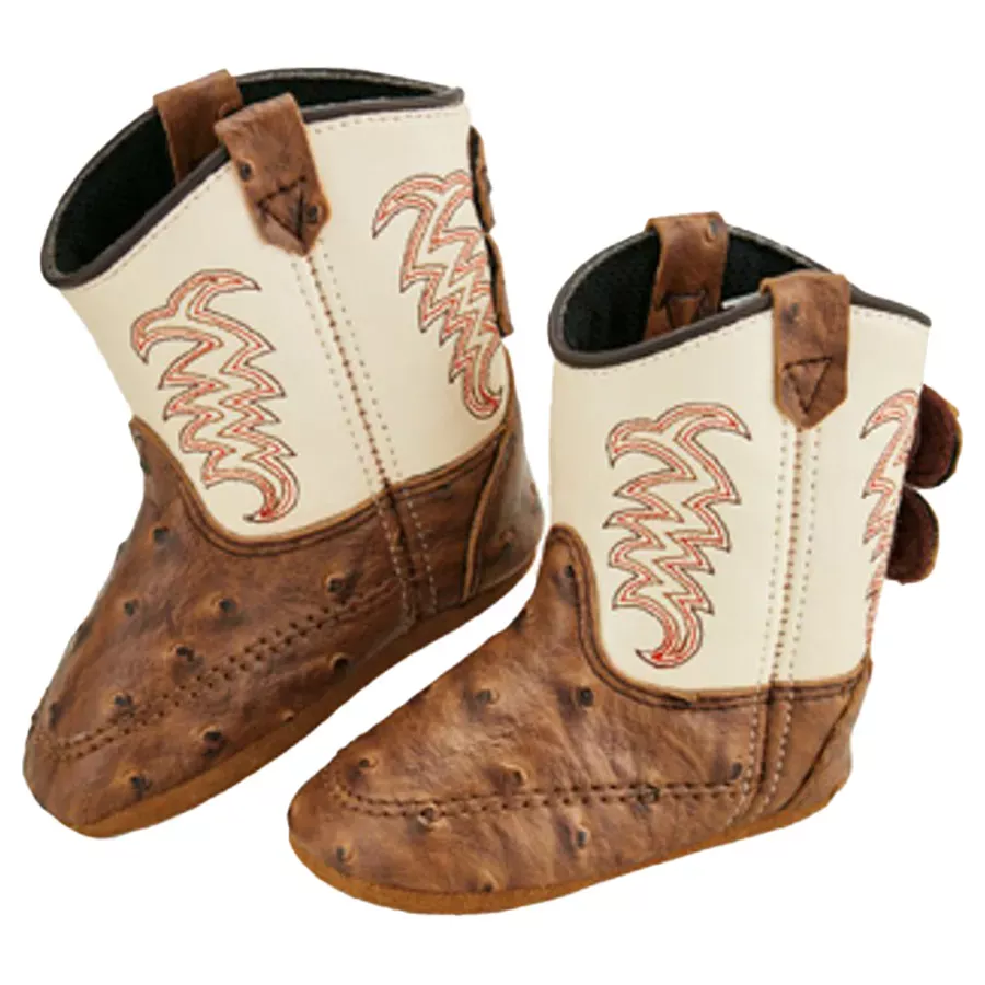 Old West Boy's Infant Ostrich Round Toe Boots - Brown