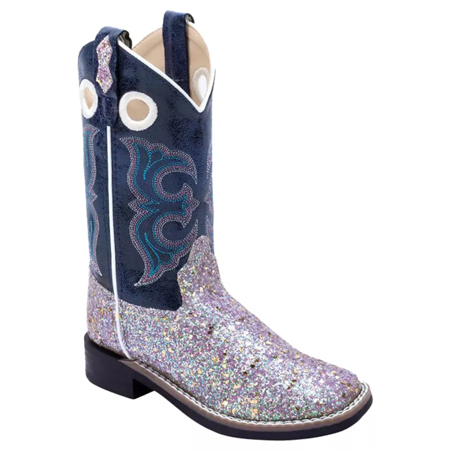 Old West Girl's Crackle Square Toe Boots - Purple