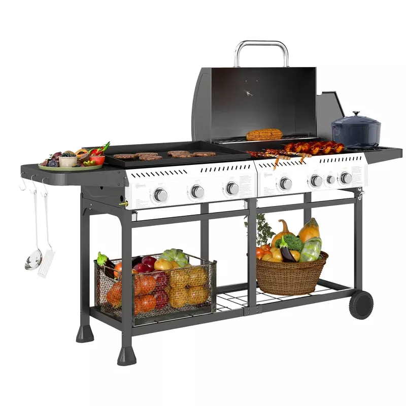 Outsunny 2-in-1 Gas & Plancha Grill 6 Burners
