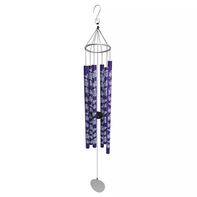 Patterned Purple Metal Butterfly Wind Chime, 41"