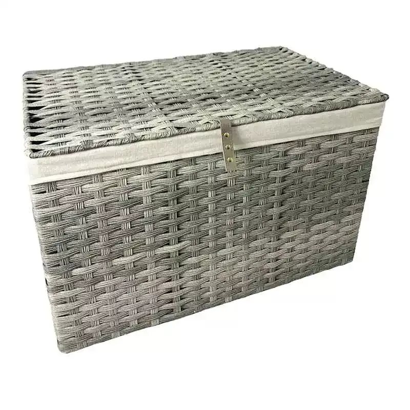 Poly Rattan Grey Storage Trunk with Liner, Large