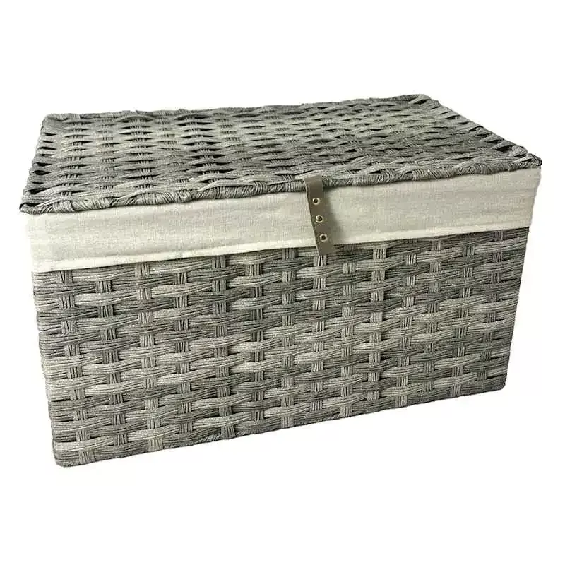 Poly Rattan Grey Storage Trunk with Liner, Medium