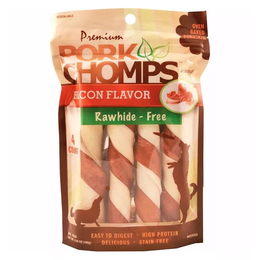 Premium Pork Chomps Large Twists - 4 Pack - Bacon
