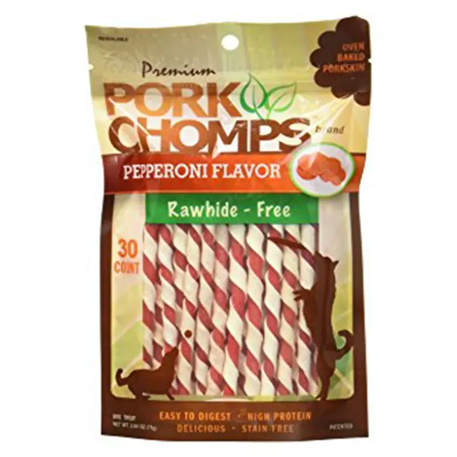 Premium Pork Chomps Mini Twists - 30 Pack - Pepperoni