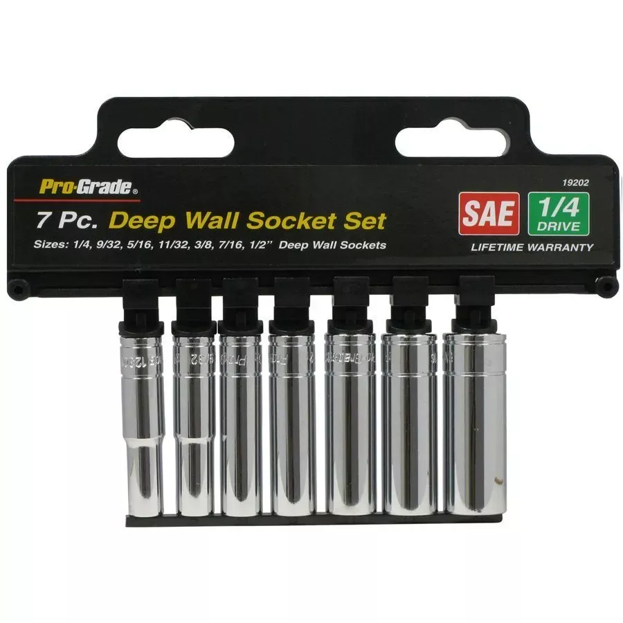 Pro-Grade 7 Pc. 1/4" Drive Sae Deep Socket Set W/ Rail