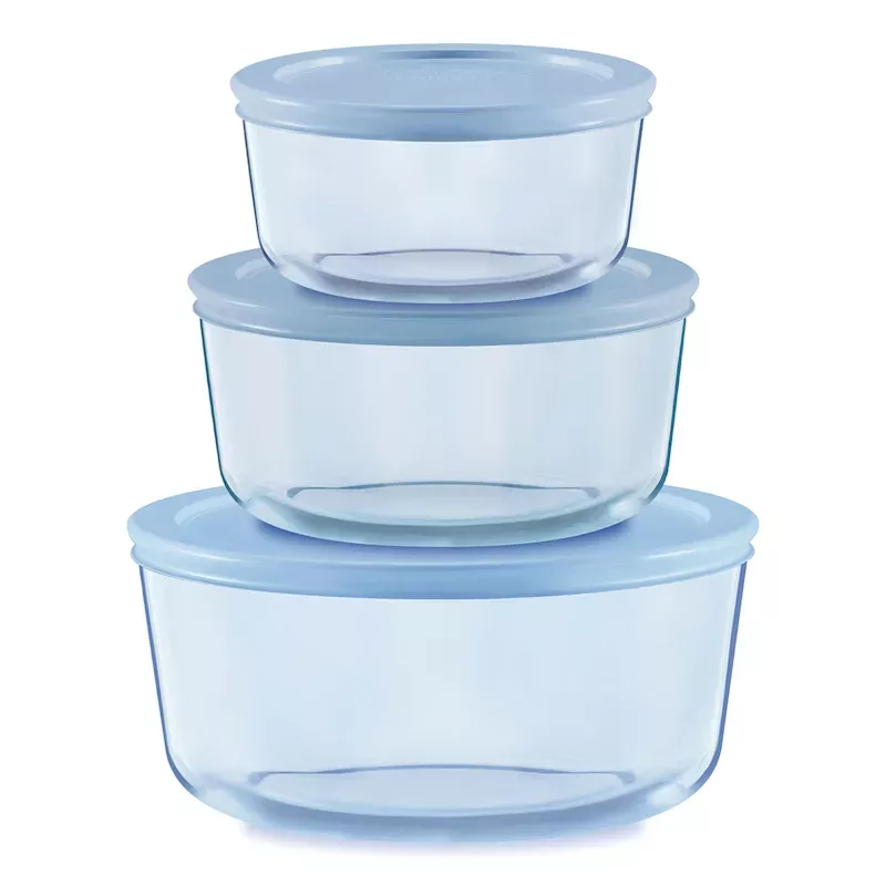 Pyrex 6-Piece Round Blue Glass Food Storage Set, 2c/4c/7c
