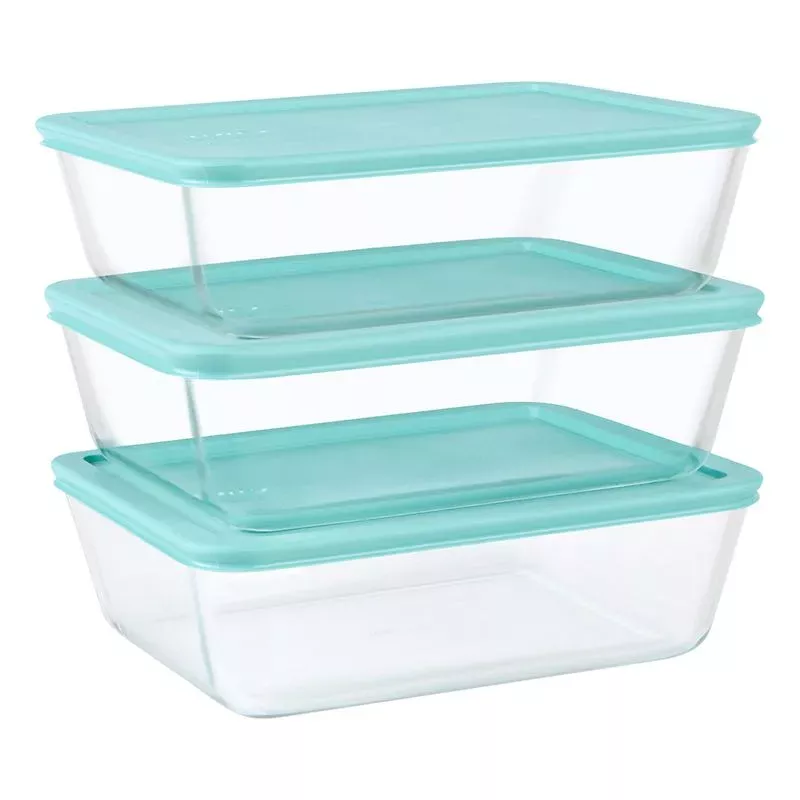 Pyrex 6-Piece Simply Store Aqua Glass Food Storage Set, 11 cup