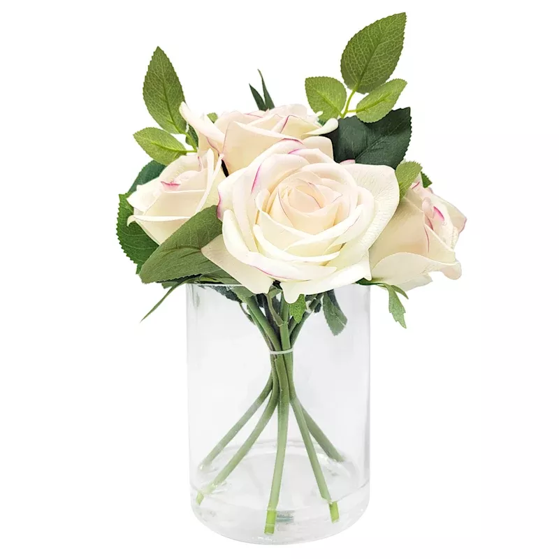 Real Feel Rose Arrangement in Glass Pot, 12"