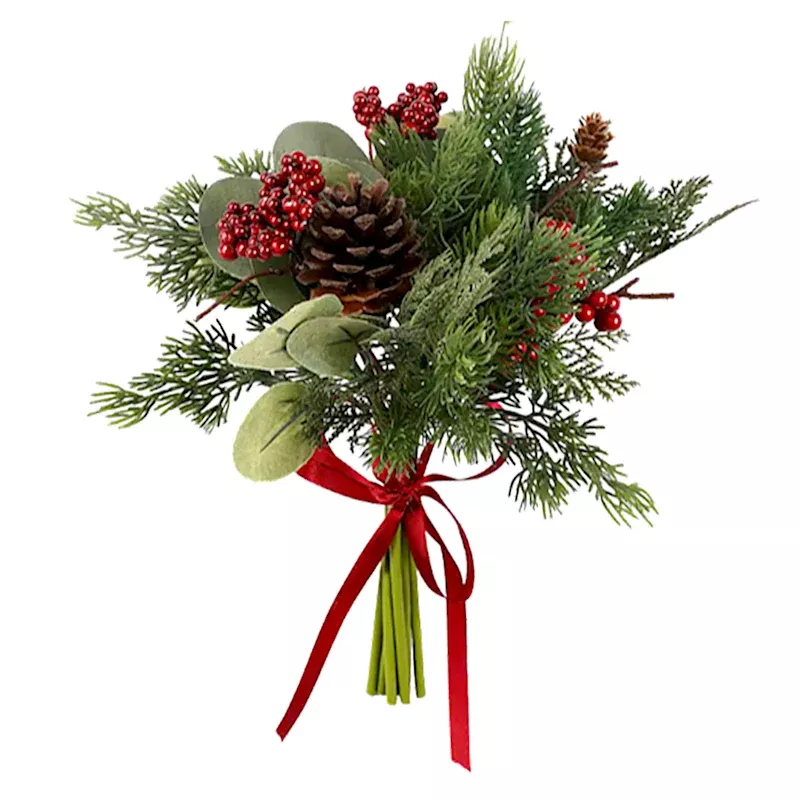 Red Berry & Mixed Pine Christmas Bouquet, 15"