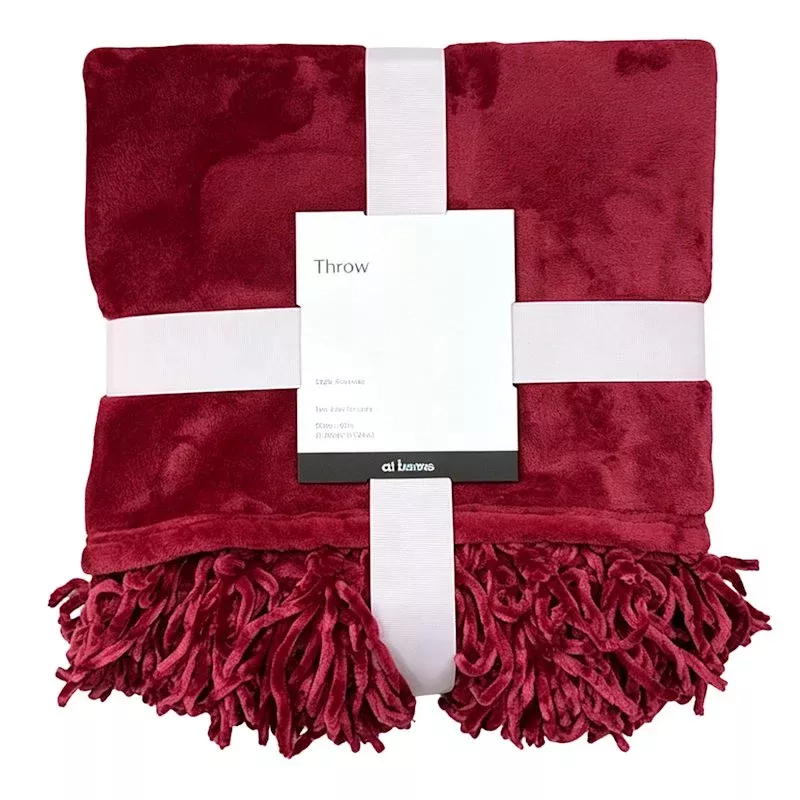 Red Fringe Throw Blanket, 50x60