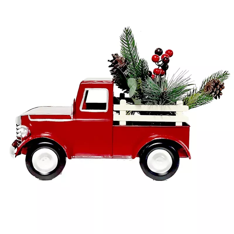 Red Metal Farm Truck Decor, 10"