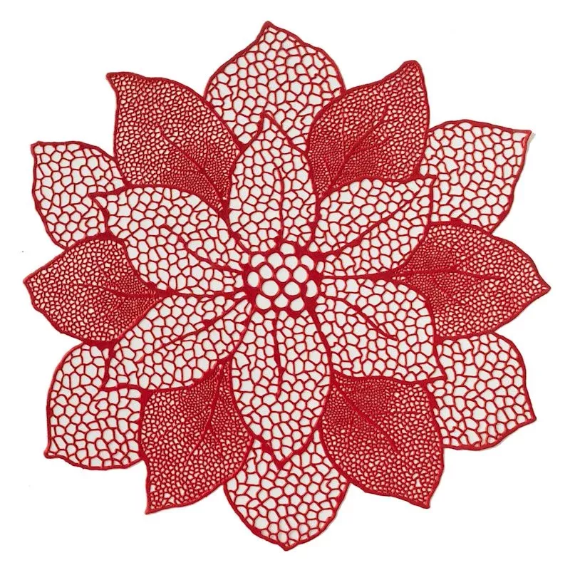 Red Vinyl Poinsettia Placemat, 17"