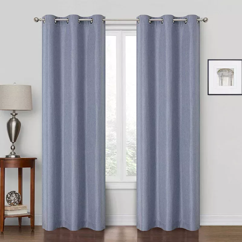 Rockwell Solid Blue Blackout Grommet Curtain Panel, 84"