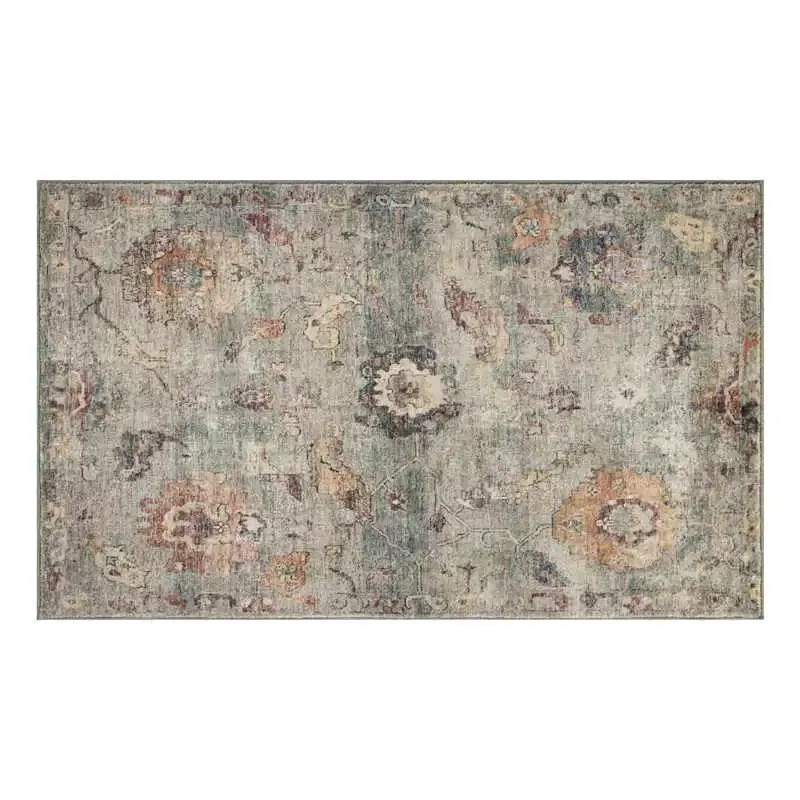 Rover Olive Green Floral Printed Chenille Washable Accent Rug, 27x45