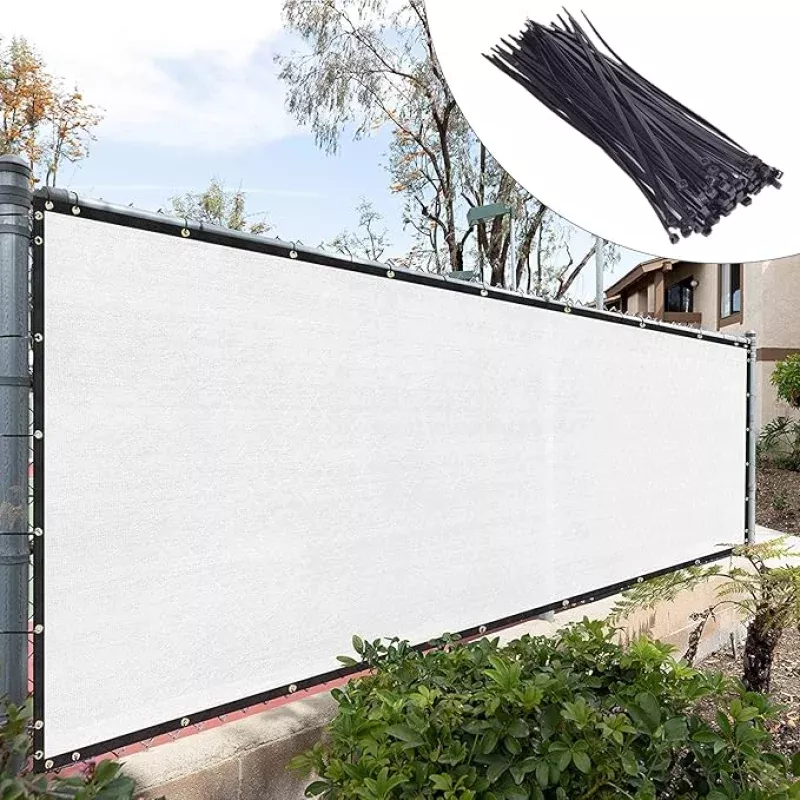 Royal Shade Custom Size 4′ x 20′ White Fence Privacy Screen Windscreen Cover Netting Mesh Fabric Cloth – Cable Zip Ties Included (We Make Custom Size)