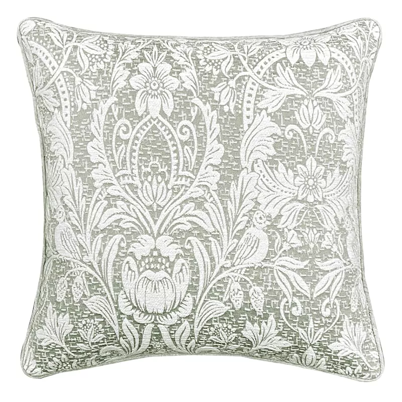 Sage Floral Damask Throw Pillow, 18"
