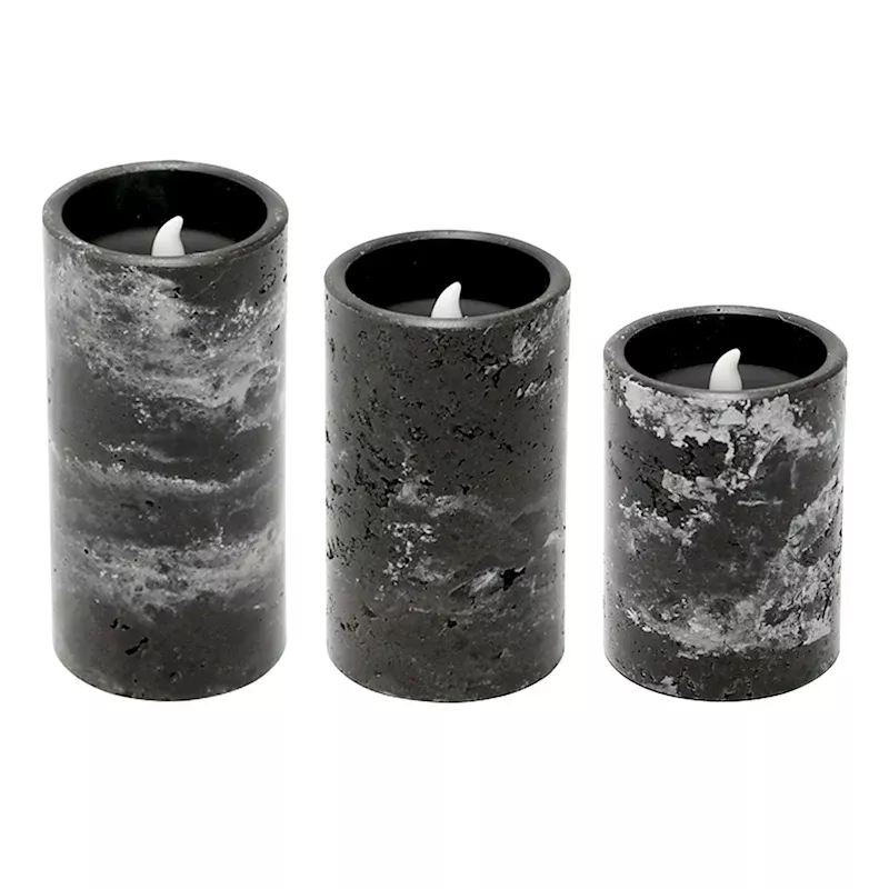 Set of 3 Marbled Wax LED Pillar Candle with Timer