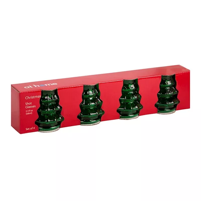 Set of 4 Green Christmas Tree Shot Glasses