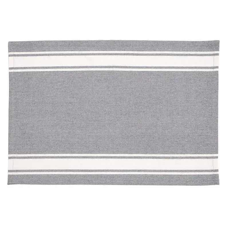 Set of 4 Grey with White Striped Border Placemats, 13x19