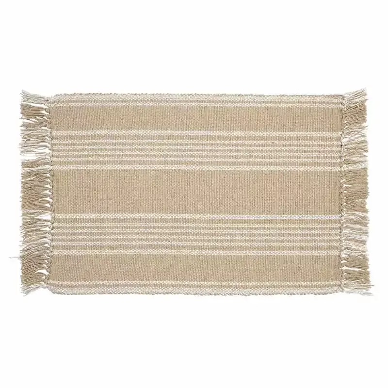 Set of 4 Natural Woven Placemat with White Stripes, 13x19