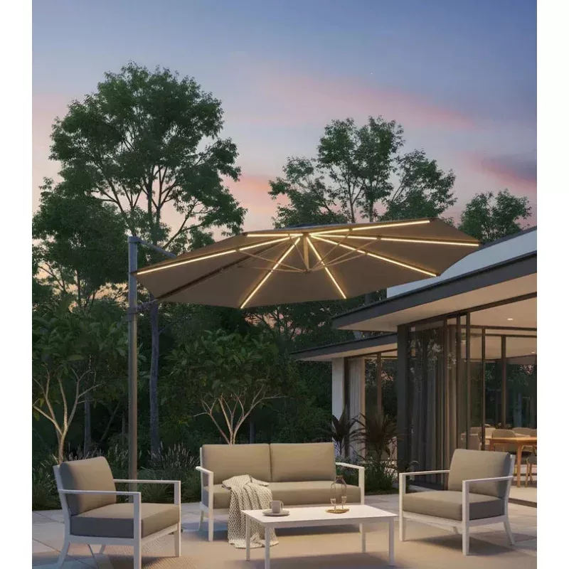 Shelta Emery 330cm Octagonal Cantilever Umbrella with LED Ribs Charcoal