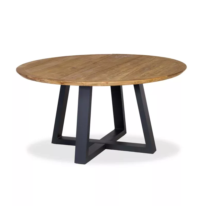 Shelta Santa Cruz Reclaimed Teak 150cm Round Table Teak Table Top / Black PC Frame