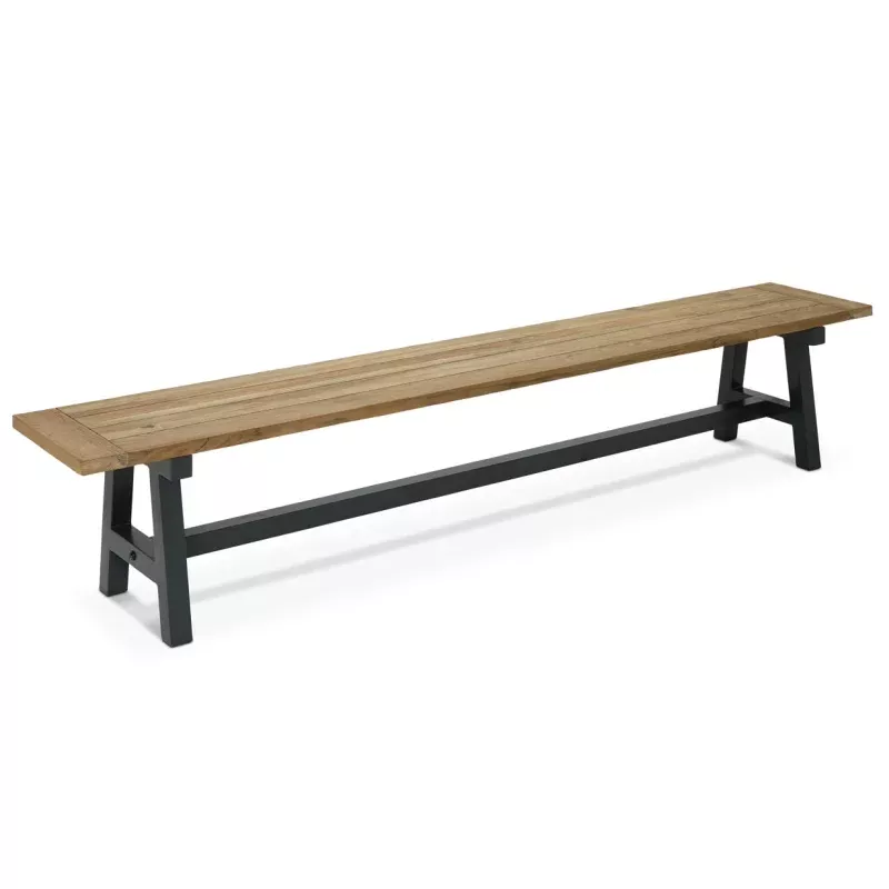 Shelta Santiago 2.4m Reclaimed Teak Dining Bench Teak Bench Top / Black PC Frame