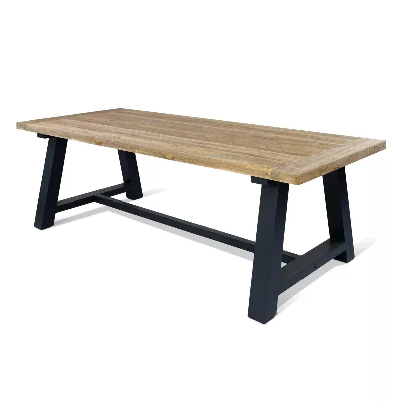 Shelta Santiago 2.4m Reclaimed Teak Dining Table Teak Table Top / Black PC Frame