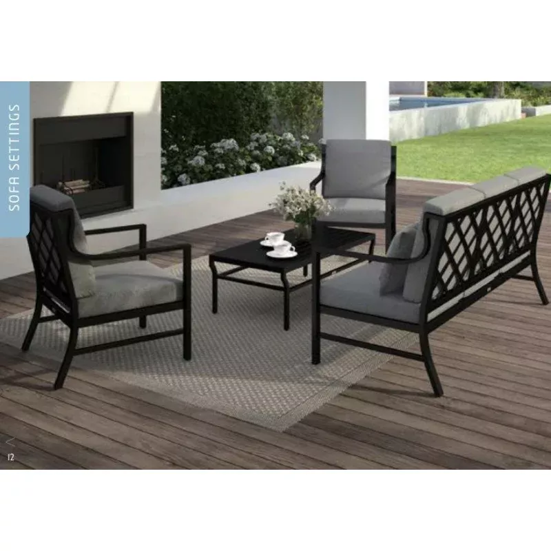 Shelta Westchester 4 Piece Sofa Setting with 3-Seat Sofa Boulder Cushions / Black PC Frame