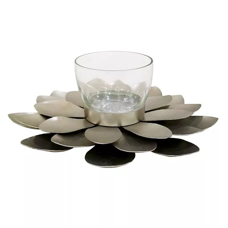 Silver Lotus Tealight Candle Holder, 7.5"