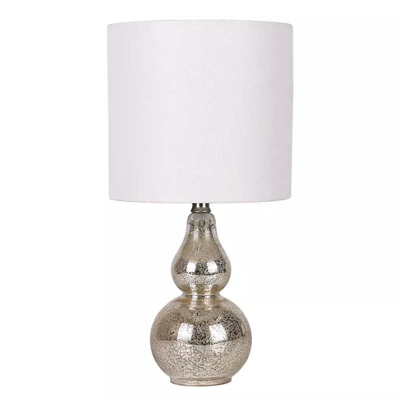 Silver Mercury Glass Double Gourd Mini Table Lamp with Shade, 12"