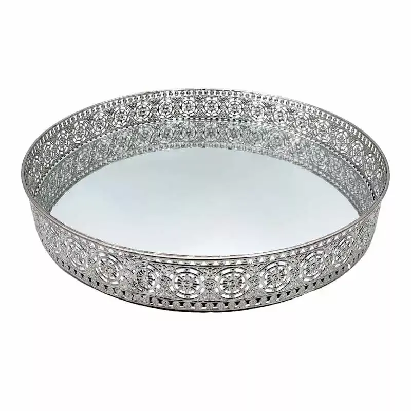 Silver Mirrored Metal Tray, 14"