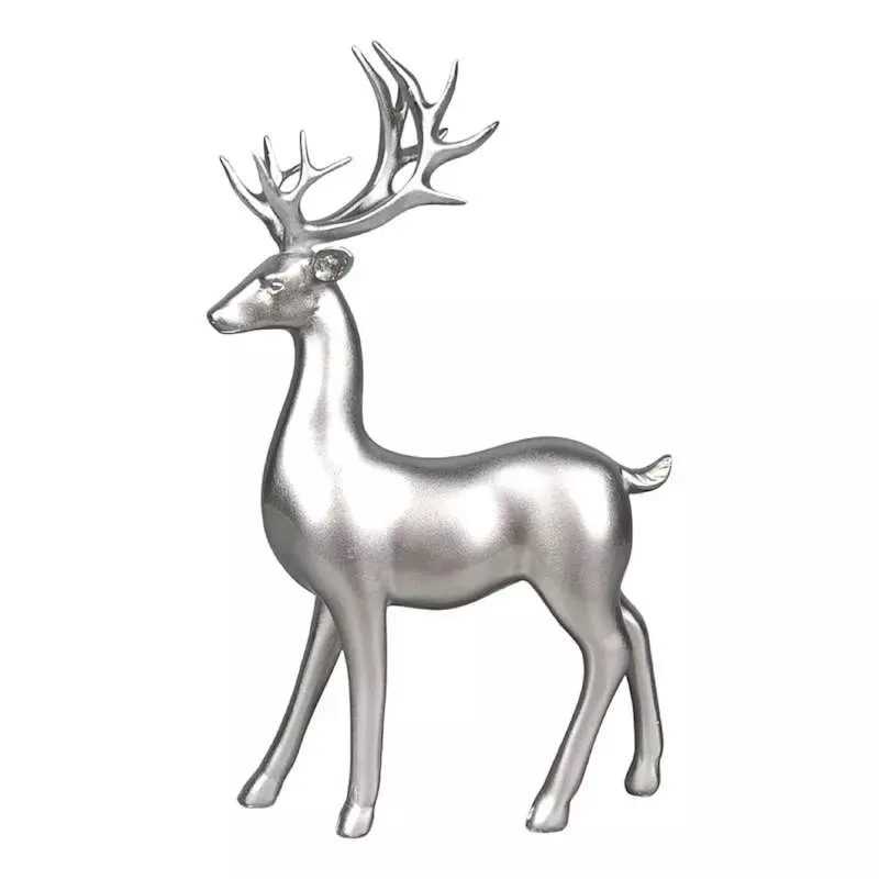 Silver Standing Deer Figurine, 11.6"