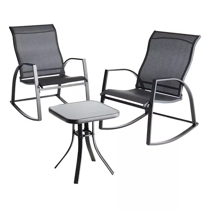 Sling Rocker Patio Chat Set, Black