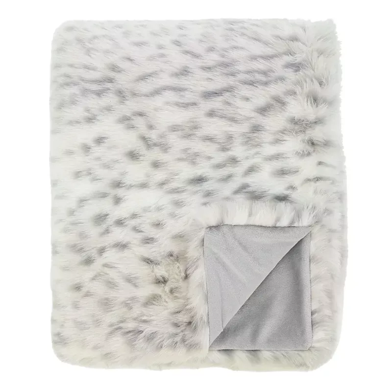 Snow Leopard Faux Fur Throw Blanket,50x60