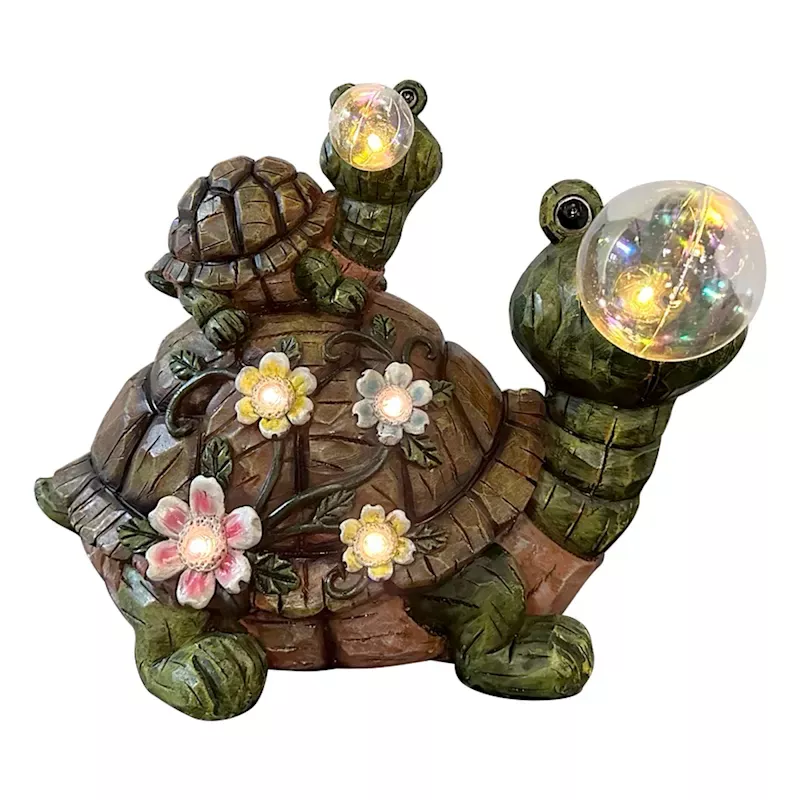 Solar Turtle with Bubble Outdoor Garden Statue, 8.5"