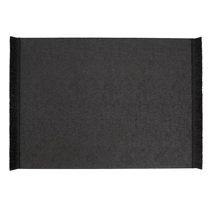 Solid Black Faux Leather Rectangle Placemat with Fringe, 13x17