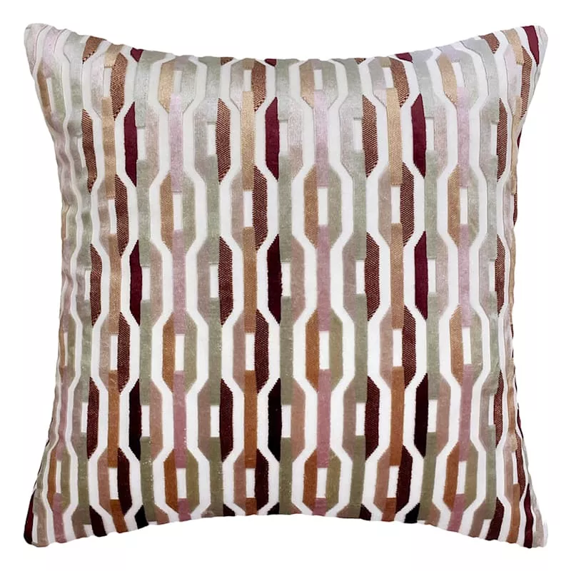 Spice Geo Link Cut Velvet Throw Pillow, 18"