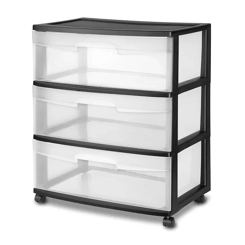 Sterilite 3-Drawer Wide Storage Cart, Black