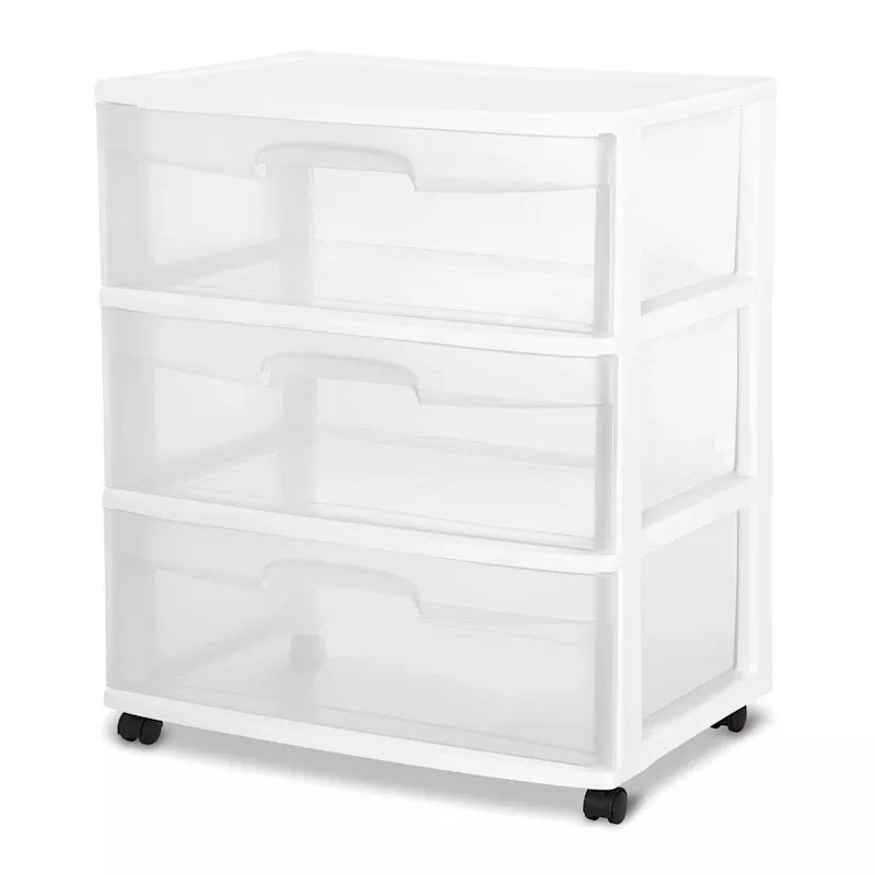 Sterilite 3-Drawer Wide Storage Cart, White