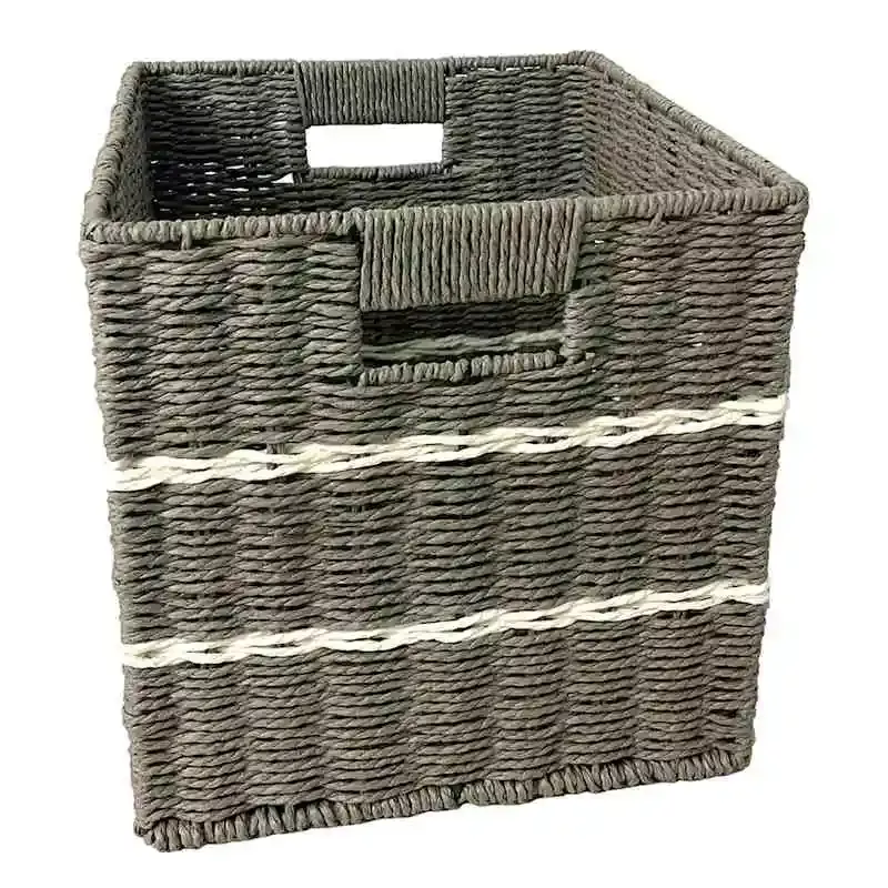 Striped Paper Rope Modular Storage Cube, Grey