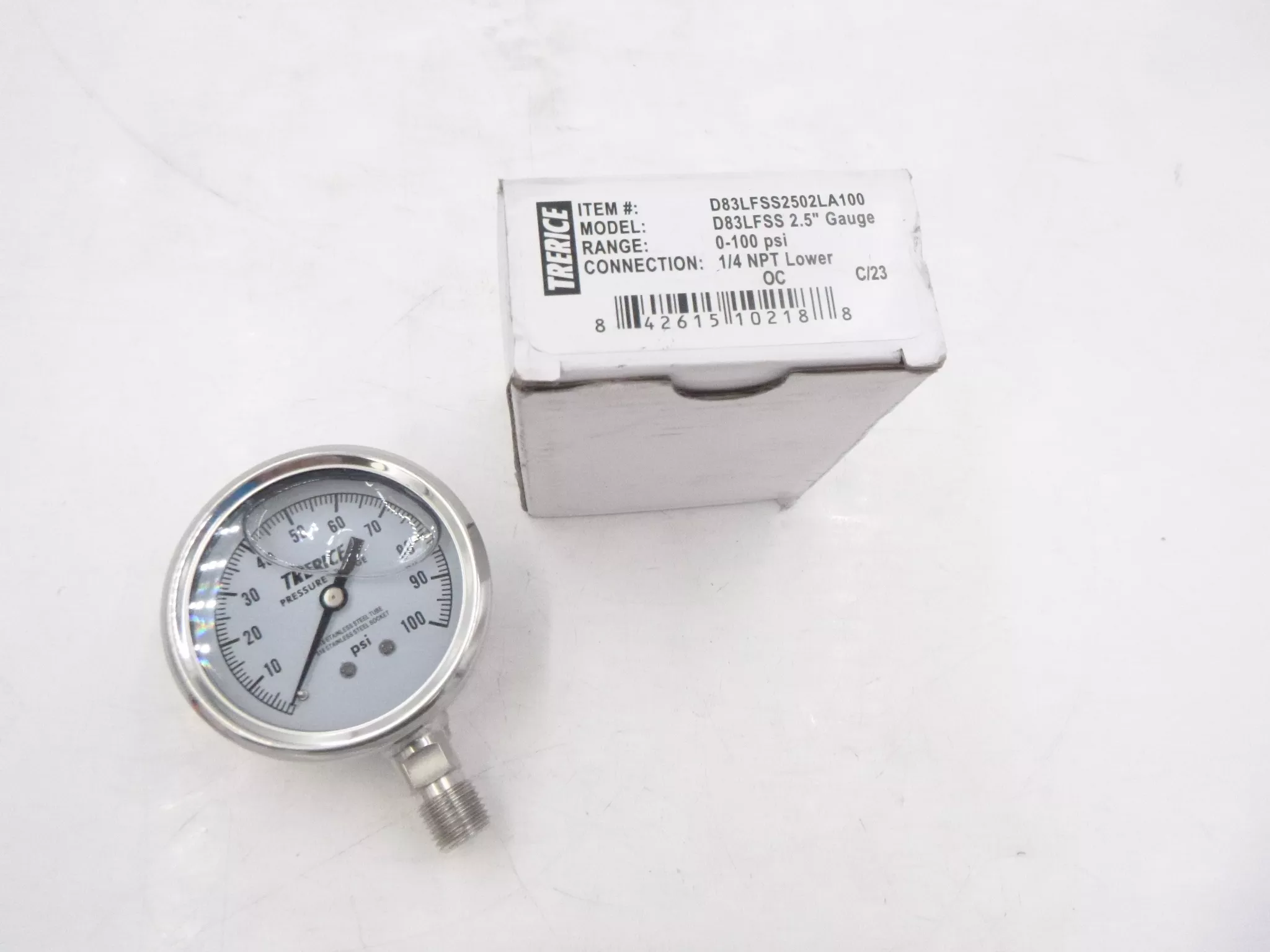 Trerice D83LFSS 2.5″ Pressure Gauge 0-100PSI 1/4″ NPT Lower