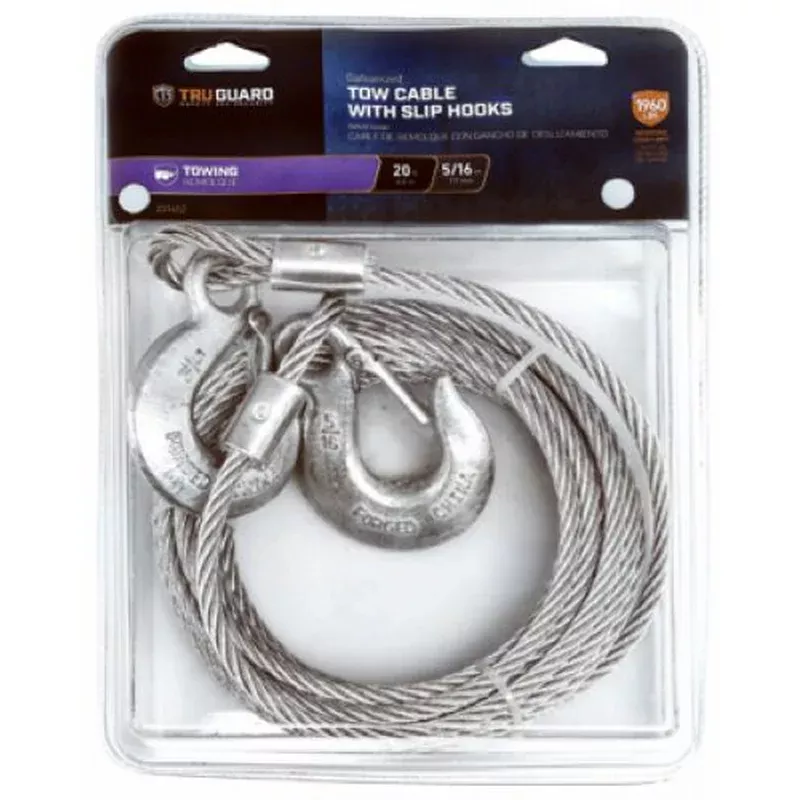 Tru-Guard 5977920TG 5/16″ x 20′ Galvanized Tow Cable With Slip Hooks – Quantity of 1