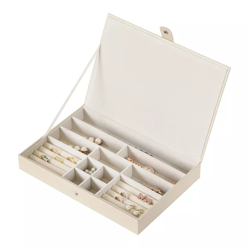 Vinyl Jewelry Organizer with Lid, Beige