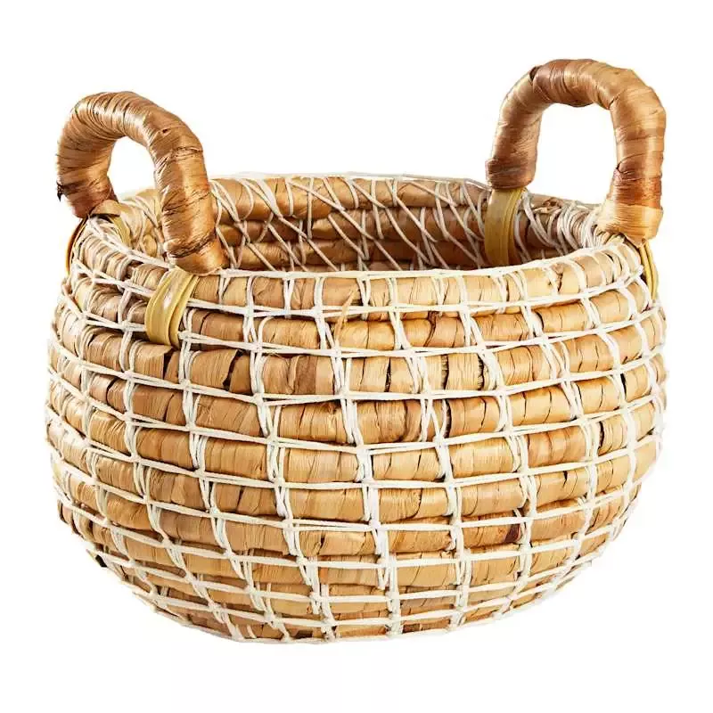 Water Hyacinth Round Storage Basket with Handle, Small