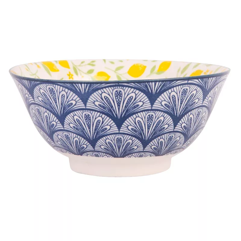 White & Blue Lemon Print Bowl, 6"